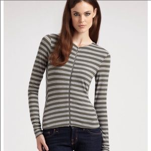 THEORY Striped Zip Up Top Jacket Cardigan Fitted